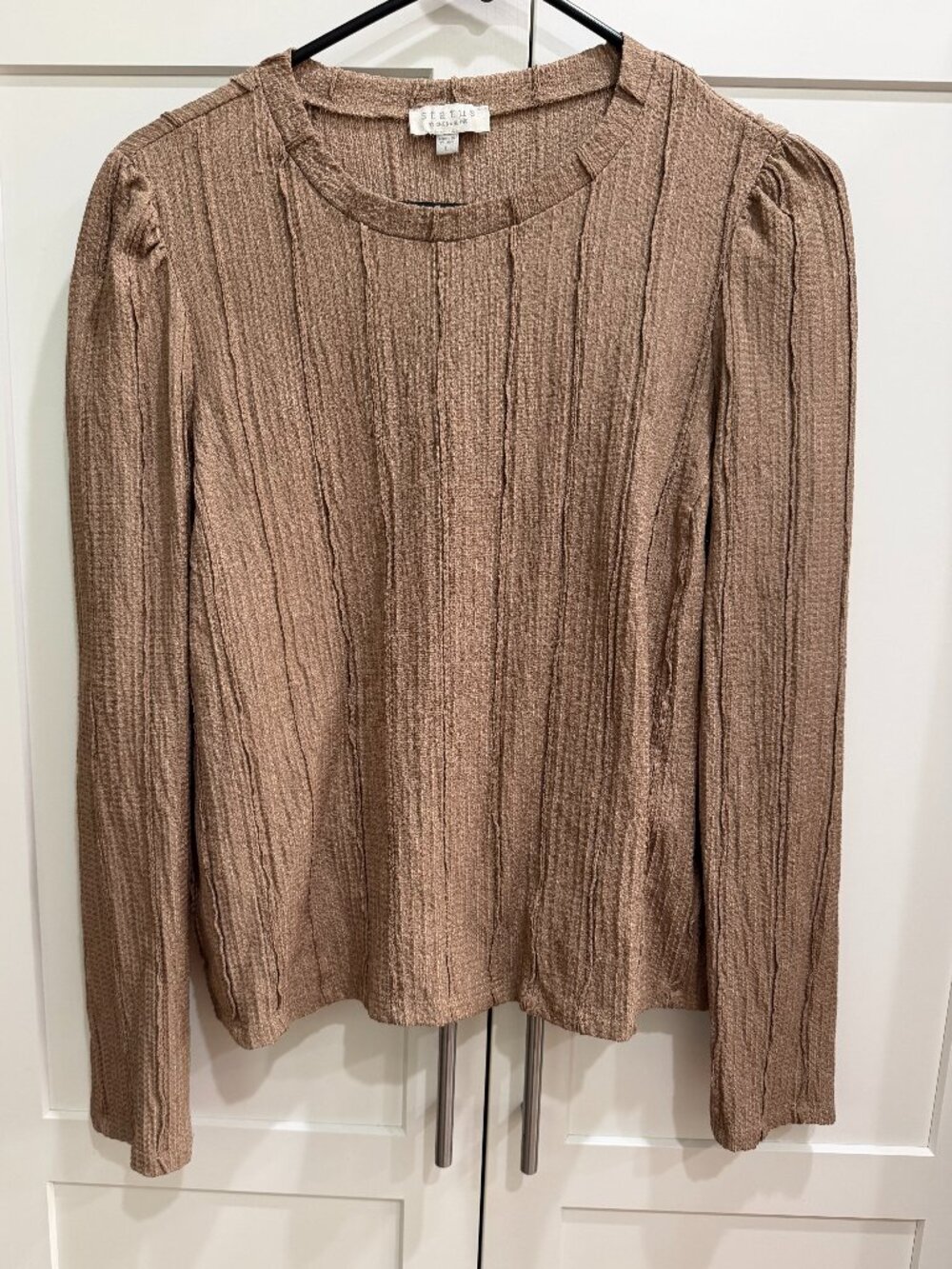 Status by Chenault Women's Top, Large, Long Sleeve, Scoop Neck, Beige